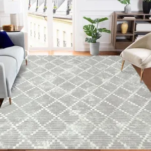 Rugs for Living Room 5x7 Rug Modern Area Rug Washable Rugs Trellis Abstract Rug Bedroom Decor Floor Mats Ultra Soft Area Rug Non Slip Office Rug Geometric Rug for Nursery, Grey 5'x7'