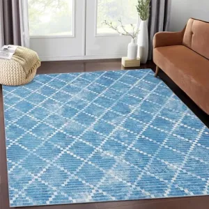 Rugs for Living Room 5x7 Rug Modern Area Rug Washable Rugs Trellis Abstract Rug Bedroom Decor Floor Mats Ultra Soft Area Rug Non Slip Office Rug Geometric Rug for Nursery, Blue 5'x7'