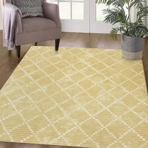 Modern Geomtric Rug 9x12 Non-Slip Throw Rug Moroccan Rug Low-Pile Non-Shedding Area Rug for Laundry Bathroom Bedroom, Beige Yellow