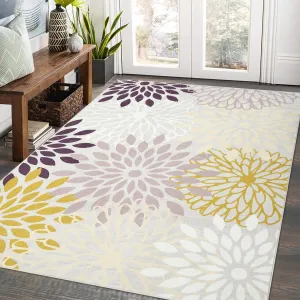 Area Rug 4 x 6 Floral Vintage Rug Medallion Cottagecore Rug Machine Washable Rug for Bedroom Living Room Nursery Kids Playroom Floral Floor Mat Small Area Rug for Entry Way, Beige