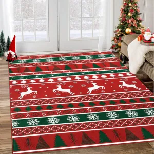 Christmas Rug 9x12 Area Rug Boho Christmas Rug Washable Large Rug Living Room Xmas Decor Accent Area Rug Bedroom Holiday Throw Rug Non Slip Low Pile Soft Rug Winter Floor Mat Dining Room