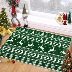 Christmas Door Mat 2x3 Mat Xmas Bath Mat Non-Slip Kithcen Rug Washable Entryway Rug Small Green Carpet Winter Doormat Rubber Back Tree Doormats for Indoor Outdoor Nursery Rug 2'x3' Green
