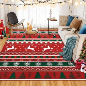 Christmas Area Rug 5x7 Washable Rug Xmas Snowflake Holiday Decor Indoor Throw Rug Decorative Living Room Soft Low Pile Carpet Non Slip Bedroom Dining Room Office Nursery Bathroom