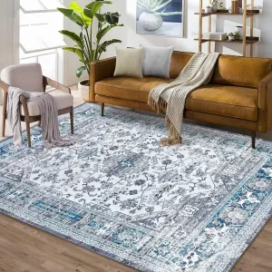 Area Rug 4x6 Vintage Rug Indoor Floor Print Distressed Carpet Foldable Accent Rug Non Slip Lightweight Rug Boho Rug for Living Room Bedroom Dining Room