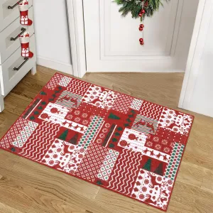 Christmas Runner Rug 2x3 Red Non-Slip Washable Soft Reindeer Snowflake Holiday Decor for Hallways Kitchen Entryway