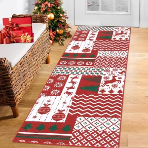 Christmas Runner Rug 2x6  Non-Slip Washable Soft Reindeer Snowflake Holiday Decor for Hallways Kitchen Entryway