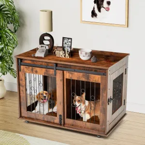 39 Inch Wooden Double Dog Crate with Divider & Barn Door ZH-03