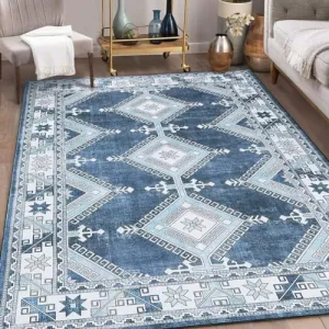 Washable Rug 9x12 Large Rug Bohemian Farmhouse Rustic Geometric Area Rug Moroccan Diamond Indoor Floor Cover Low Pile Soft Throw Carpet for Bedroom Bedside Floor Home Decor