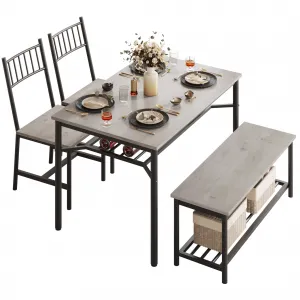 Dining Table Set for 4 with Bench and 2 Chairs, Rectangular Kitchen Table Set with Wine Rack, Dining Room Table Set for 4 with Storage Benches for Small Space, Apartment, Gray