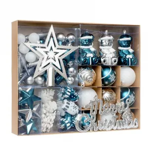 70 Pcs Christmas Ball Ornaments Set, Christmas Ball Shatterproof Hanging Tree Ornament Assortment Set, Merry Christmas Sign & Top Tree Toppers, Xmas Indoor Outdoor Party Home Decor, Blue
