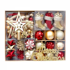 70 Pcs Christmas Tree Ornaments Shatterproof Plastic Balls Glitter Stars Stockings Xmas Party Home Decor