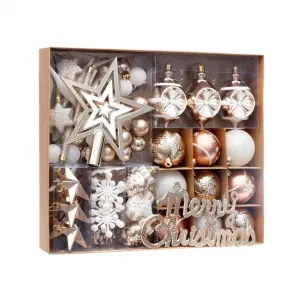 70 Pcs Christmas Ball Ornaments Set, Christmas Ball Shatterproof Hanging Tree Ornament Assortment Set, Merry Christmas Sign & Top Tree Toppers, Xmas Outdoor Party Home Decor, Champagne