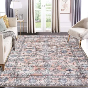 Pink Oriental Vintage Area Rugs 6x9 Accent Floral Area Rug Washable Moroccan Distressed Area Rug for Living Room Bedroom Children's Room Office Dining Room Pink