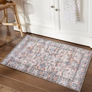 Pink Oriental Vintage Area Rugs 3x5 Accent Floral Area Rug Washable Moroccan Distressed Area Rug for Living Room Bedroom Children's Room Office Dining Room Pink