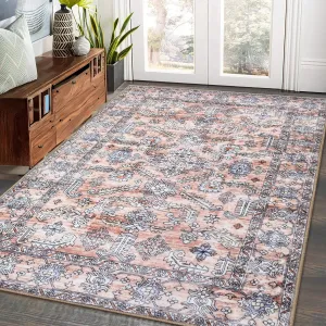 5x7 Area Rugs for Bedroom Rug for Living Room Washable Area Rug Non Slip Boho Throw Rugs with Rubber Backing Floor Mats for Dining Room No Shedding Classroom Office Rug 5'x7' Grey/Blush