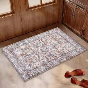 Washable Rugs Door Mat 2x3 Rug Small Boho Rugs for Bedroom Entry Rug Non Slip Kitchen Rugs Front Door Rug Vintage Oriental Area Rug Distressed Indoor Mats for Living Room Laundry, 2'x3'