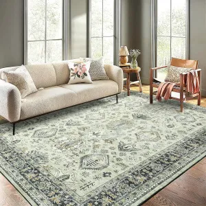 8x10 Area Rugs for Bedroom Living Room Washable Area Rug Non Slip Oriental Rug Boho Floor Mats Throw Rugs for Dining Room Stain Resistant No Shedding Classroom Office Rug 8'x10' Sage/Grey