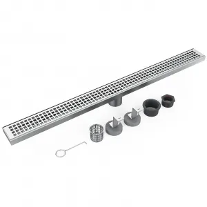 32 Inch Linear Shower Drain, Brushed Nickel Shower Floor Drain, High Flow Shower Drain Kit with Removable Grid Cover, Hair Filter and Adjustable Leveling Feet