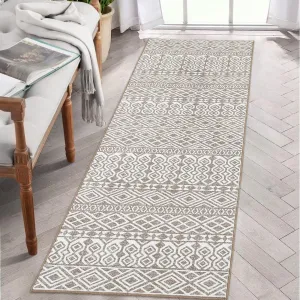 Washable Runner Rug 2x6 Kitchen Rug Runner Boho Indoor Rug for Bathroom Geometric Print Soft Thin Floor Carpet Non Slip Non Shed Throw Rug for Hallway Entryway Bedroom,Light Brown