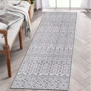 Machine Washable Runner Rug 2x8 Geometric Kitchen Rug Runner Soft Thin Hallway Runner Non Slip Low Pile Bedroom Throw Carpet Long Entryway Runner Non Slip Laundry Bathroom Rug, Grey