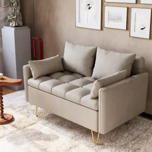 44”W Faux Leather Sofa, Couch with Heavy Duty Frame and Comfortable Cushion - Great for Living Room or Office Space in Beige