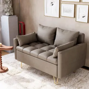 Couch, Faux Leather Loveseat Sofa with Comfortable Cushion, Metal Gold Legs - Perfect for Living Room or Office in Dark Brown