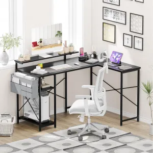 54" L-Shaped Gaming Desk with Power Outlet & LED Light, Black