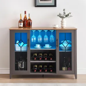 Wine Bar Cabinet with Led Light,Home Coffee Cabinet with Wine and Glass Rack,Kitchen Buffet Sideboard with Storage,Liquor Cabinet for Bar,Dining Room,Kitchen(Dark Grey)