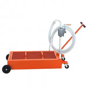 20 Gallon Hand Pum Low Profile Portable Oil Drain Pan,with T-Handle,for Car,Suvs with Hose,Casters - Orange