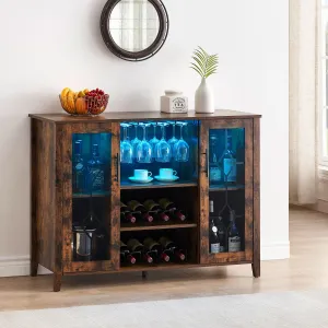 Wine Bar Cabinet with Led Light,Home Coffee Cabinet with Wine and Glass Rack,Kitchen Buffet Sideboard with Storage,Liquor Cabinet for Bar,Dining Room,Kitchen(Rustic Brown)