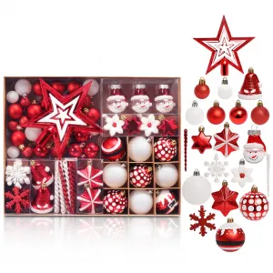 80ct Christmas Ball Ornaments Set, Red & White Shatterproof Xmas Tree Decor Ball Ornaments, Painted Santa Ball Ornaments for Christmas Indoor Outdoor Home Party Decor