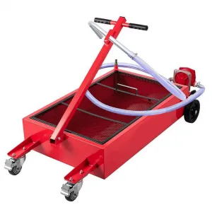 20 Gallon Hand Pum Low Profile Portable Oil Drain Pan,with T-Handle,for Car,Suvs with Hose,Casters - Red