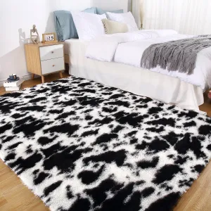 5x8 Rug Shag Rug for Living Room Shaggy Rug Kids Rug Plush Rug Cow Printed Carpet Bedroom Fluffy Rug Bedside Rug Soft Rug Non Skid Rug Modern Area Rug Large, Black/White