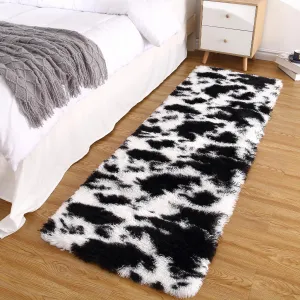 Runner Rug 2x8 Shag Rug for Living Room Shaggy Rug Kids Rug Plush Rug Cow Printed Carpet Bedroom Fluffy Rug Bedside Rug Soft Rug Non Skid Rug Modern Area Rug for Nursery Dorm, Black/White 2'x8'