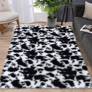 Area Rug 8x10 Soft Fluffy Area Rug for Living Room Bedroom Black White Plush Shag Rugs Fuzzy Shaggy Accent Carpets for Kids Room Nursery Non-Skid Modern Tie-Dyed Faux Fur Rugs Dorm Home Decor