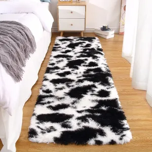 Shag Area Rug 2x6 Ultra Soft Runner Rug Modern Plush Shaggy Rug Comfy Tie-Dyed Rug Runner Non-Slip Fuzzy Indoor Carpet for Living Room Bedroom Kid's Room Fluffy Bedside Long Rug Black White