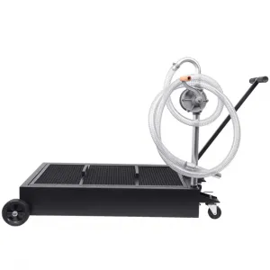 25 Gal Hand Pump Oil Drain Pan with 95L Foldable Low Profile, Large Cap - Black