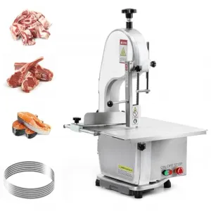 Commercial Electric Meat Bandsaw 750W, 0.39～6.7 Inches Cutting Thickness 19.68'' x 17.32'' 6 Saw Blades Table Sawing for Cutting Chops, Magnesium-Aluminum Alloy, Frozen Meat, Fresh Bone Meat