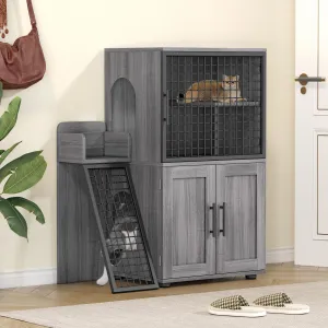 Modern Villa Cat Litter Box Enclosure + Hidden Furniture + Double Layer + MDF & Iron + Ladder & Ventilation + Indoor Use