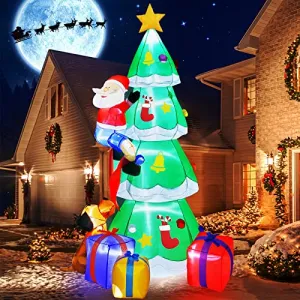 7.5FT Inflatable Christmas Tree, Built-in White LEDs Christmas Blow Up Yard Decorations, Giant Xmas Inflatables Outdoor Decorations with Funny Santa for Yard Garden Patio Lawn
