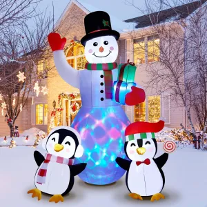 8FT Christmas Inflatables Christmas Yard Decorations with LED Lights, Outdoor Inflatable Christmas Snowman Penguin Xmas Blow Up Decor for Holiday Outdoor Decorations Christmas