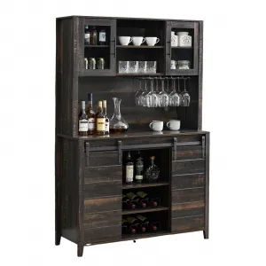 70'' Wine Coffee Bar Cabinet with Storage Hutch, Tall Kitchen Pantry Liquor Cabinet with Sliding Barn Doors, Bottle Glasses Rack, Farmhouse Buffet for Home Dining Room, Oak