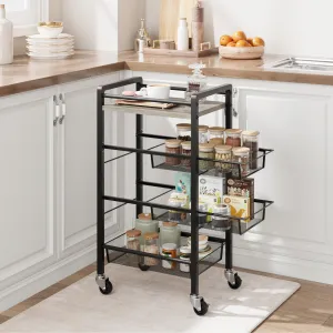 4 Tier Slim Rolling Storage Cart, Kitchen Cart with Wheels, Narrow Laundry Room Bathroom Cart, Skinny Snack Cart, Utility Cart On Wheels, Mobile Skinny Shelf for Small Spaces, 7.9'' Wide