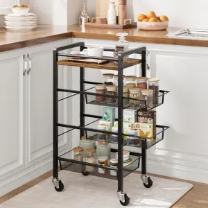 4 Tier Slim Rolling Storage Cart, Kitchen Cart with Wheels, Narrow Laundry Room Bathroom Cart, Skinny Snack Cart, Utility Cart On Wheels, Mobile Skinny Shelf for Small Spaces, 7.9'' Wide