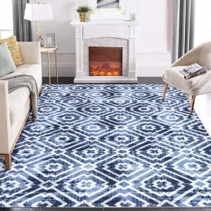 8x10 Area Rug Modern Geometric Machine Washable Area Rug for Living Room Bedroom Contemporary Moroccan Non-Slip Stain Resistant Accent Rug Carpet for Home Decor Floor Decoration, Blue