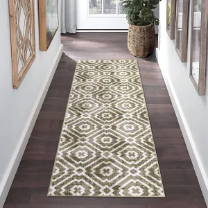 Runner Rug 2x6 Feet Washable Modern Geometric Hallway Runner, Non-Slip Stain Resistant Area Rug Contemporary Moroccan Kitchen Mat Entryway Carpet Runner for Doorway Bedside, Taupe