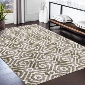 9x12 Area Rug Modern Geometric Machine Washable Area Rug for Living Room Bedroom Contemporary Moroccan Non-Slip Stain Resistant Accent Rug Carpet for Home Decor Floor Decoration, Taupe