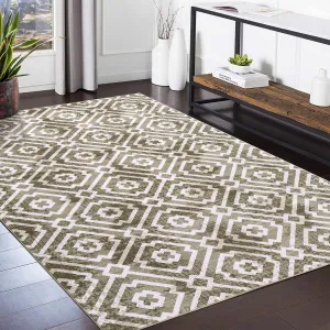 Washable Area Rug Modern Geometric Living Room Rug Non-Slip Stain Resistant Contemporary Moroccan Accent Rug Indoor Floor Carpet for Bedroom Entryway Laundry Room, 4' x 6', Taupe