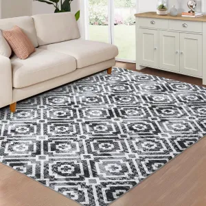 8x10 Area Rug Modern Geometric Machine Washable Area Rug for Living Room Bedroom Contemporary Moroccan Non-Slip Stain Resistant Accent Rug Carpet for Home Decor Floor Decoration, Grey