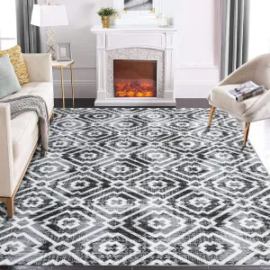 Large Area Rug 9x12 Moroccan Boho Living Room Rug Washable Rug with Anti-Slip Backing Non-Shedding Stain-Resistant Soft Geometric Carpet for Bedroom Dining Room Nursery Home Office